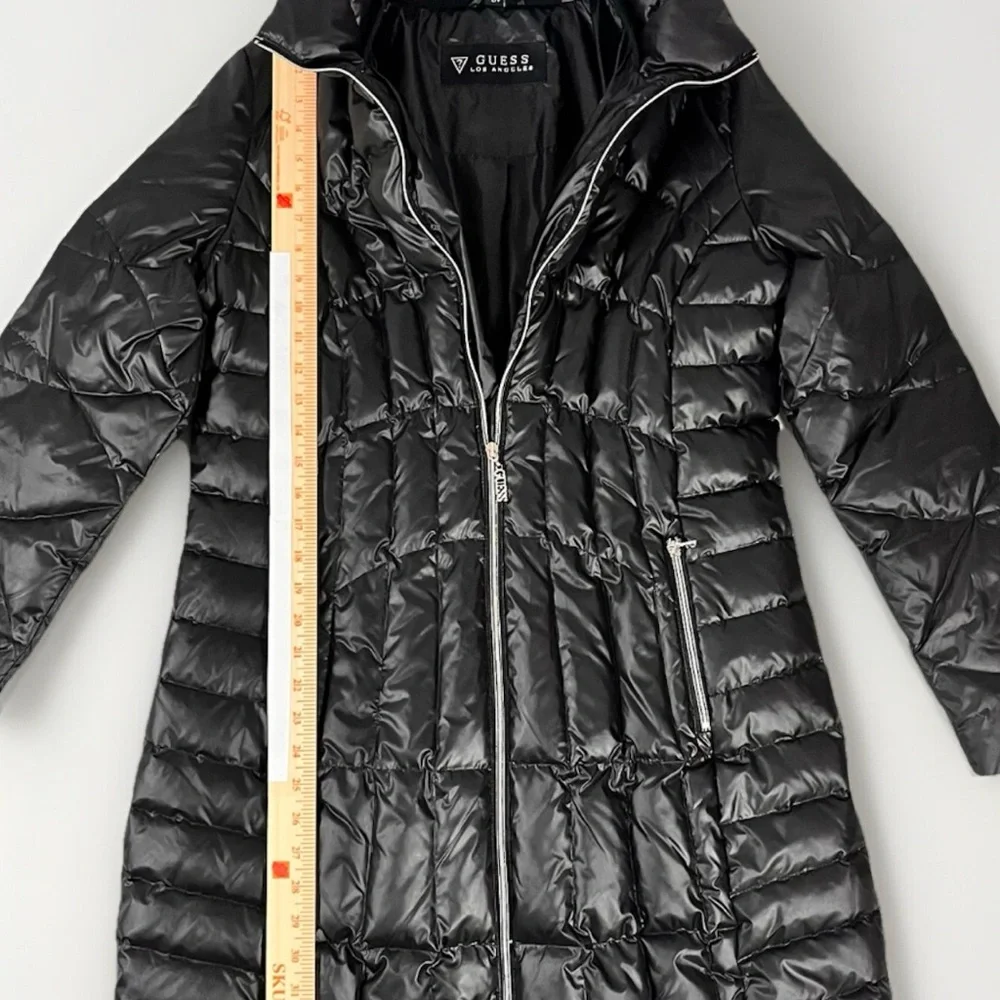 GUESS Womens Quilted Puffer Long Real Down‎ Winter Jacket Coat Black Large